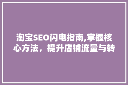 淘宝SEO闪电指南,掌握核心方法，提升店铺流量与转化率