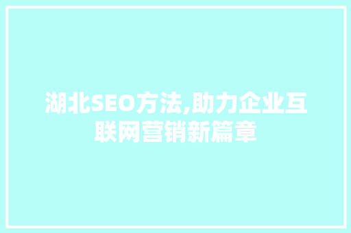 湖北SEO方法,助力企业互联网营销新篇章