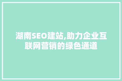 湖南SEO建站,助力企业互联网营销的绿色通道