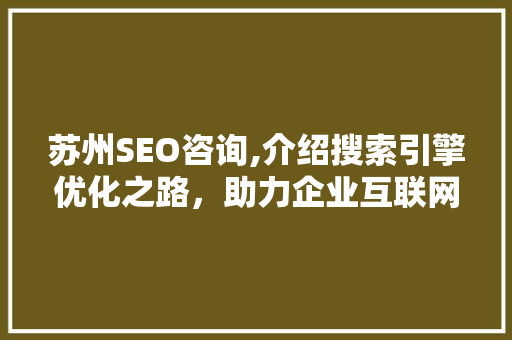 苏州SEO咨询,介绍搜索引擎优化之路，助力企业互联网营销