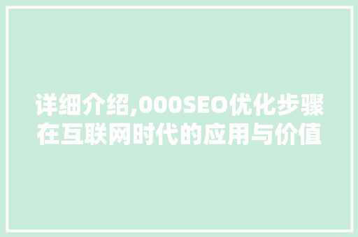 详细介绍,000SEO优化步骤在互联网时代的应用与价值