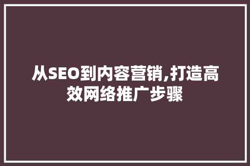从SEO到内容营销,打造高效网络推广步骤