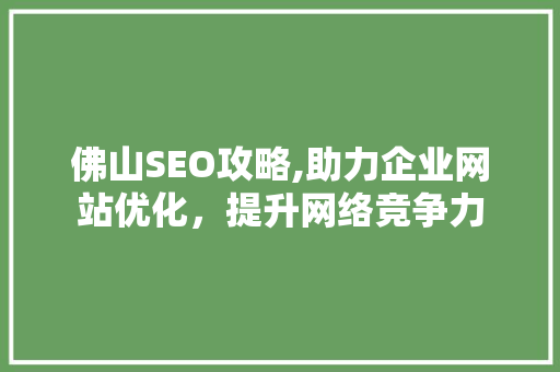 佛山SEO攻略,助力企业网站优化，提升网络竞争力