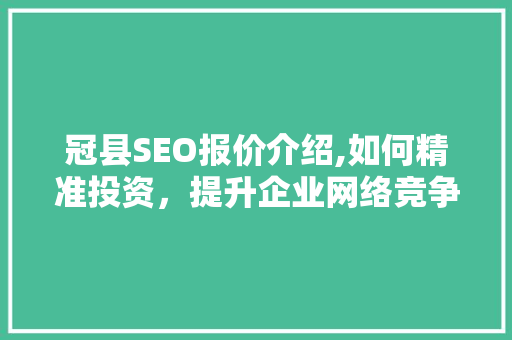 冠县SEO报价介绍,如何精准投资，提升企业网络竞争力