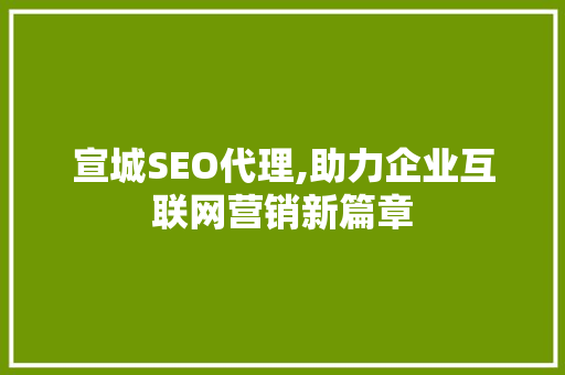 宣城SEO代理,助力企业互联网营销新篇章