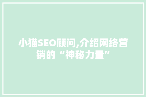 小猫SEO顾问,介绍网络营销的“神秘力量”