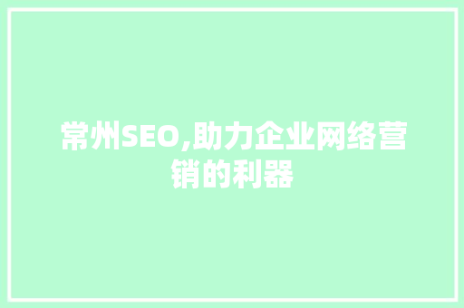 常州SEO,助力企业网络营销的利器