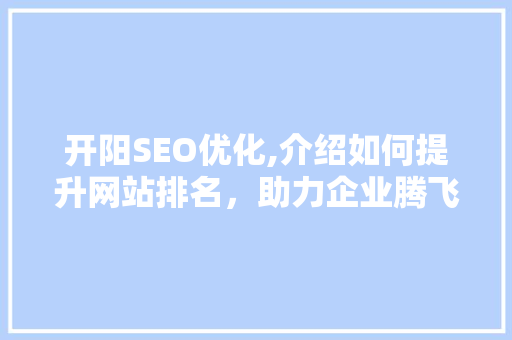 开阳SEO优化,介绍如何提升网站排名，助力企业腾飞