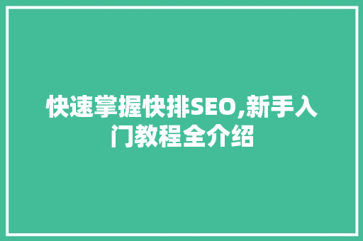 快速掌握快排SEO,新手入门教程全介绍