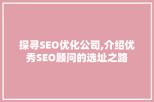探寻SEO优化公司,介绍优秀SEO顾问的选址之路