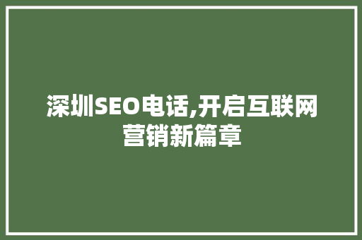 深圳SEO电话,开启互联网营销新篇章