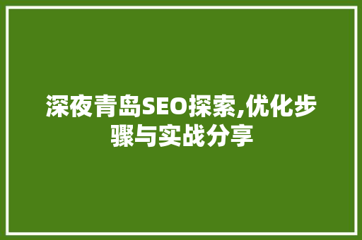 深夜青岛SEO探索,优化步骤与实战分享