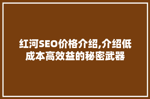 红河SEO价格介绍,介绍低成本高效益的秘密武器