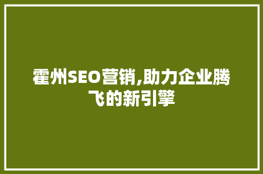 霍州SEO营销,助力企业腾飞的新引擎