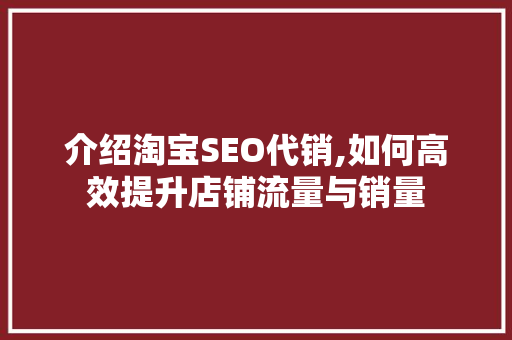 介绍淘宝SEO代销,如何高效提升店铺流量与销量