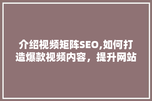 介绍视频矩阵SEO,如何打造爆款视频内容，提升网站流量