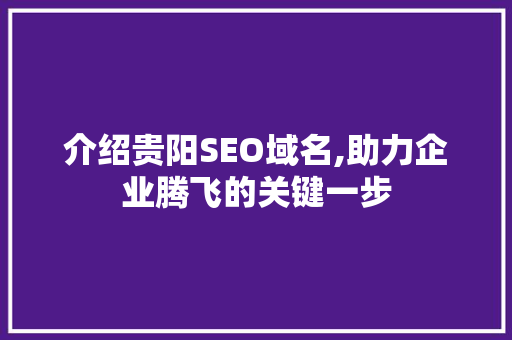 介绍贵阳SEO域名,助力企业腾飞的关键一步