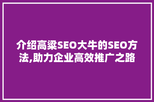 介绍高粱SEO大牛的SEO方法,助力企业高效推广之路