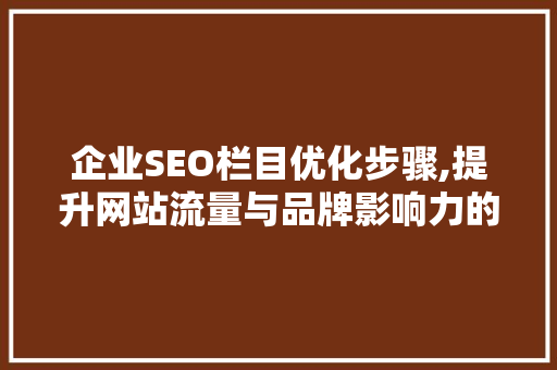 企业SEO栏目优化步骤,提升网站流量与品牌影响力的关键