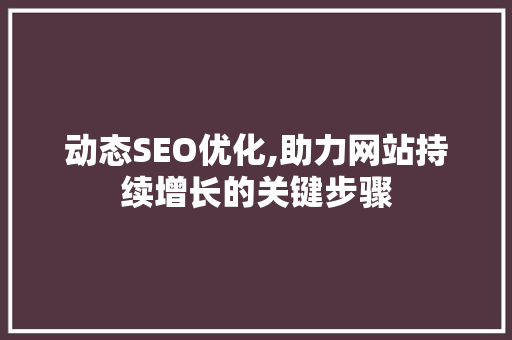 动态SEO优化,助力网站持续增长的关键步骤