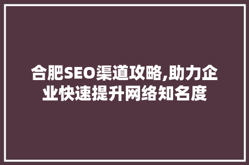 合肥SEO渠道攻略,助力企业快速提升网络知名度