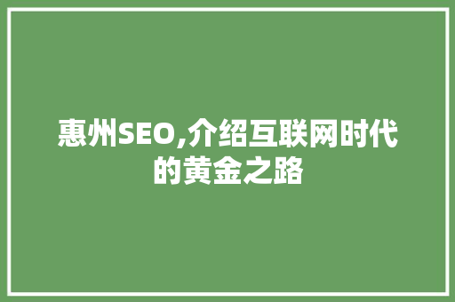 惠州SEO,介绍互联网时代的黄金之路
