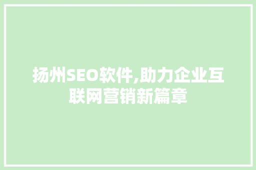 扬州SEO软件,助力企业互联网营销新篇章