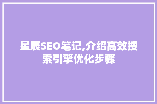 星辰SEO笔记,介绍高效搜索引擎优化步骤
