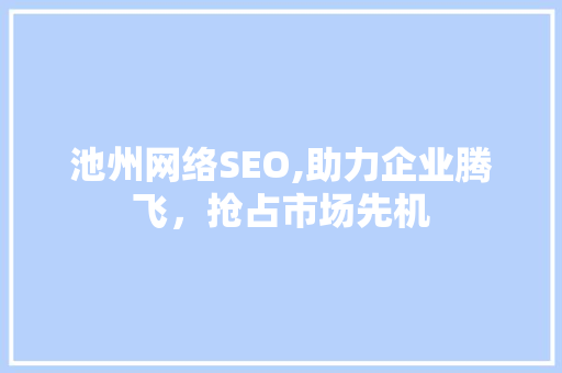 池州网络SEO,助力企业腾飞，抢占市场先机