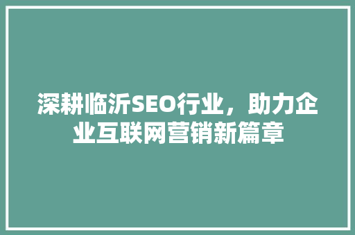 深耕临沂SEO行业，助力企业互联网营销新篇章