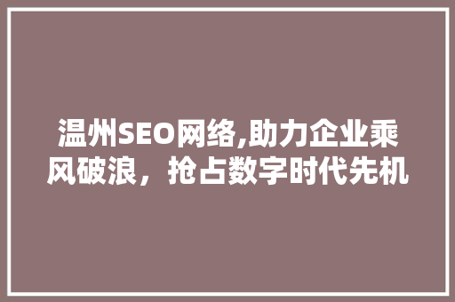 温州SEO网络,助力企业乘风破浪，抢占数字时代先机