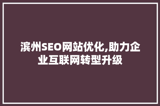 滨州SEO网站优化,助力企业互联网转型升级