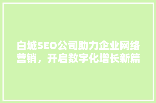 白城SEO公司助力企业网络营销，开启数字化增长新篇章