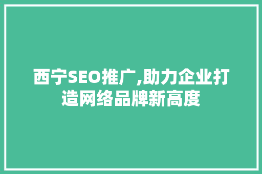 西宁SEO推广,助力企业打造网络品牌新高度