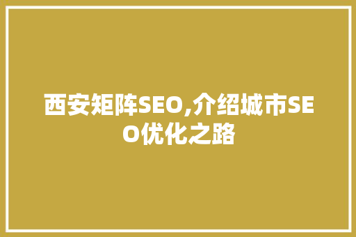 西安矩阵SEO,介绍城市SEO优化之路