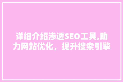 详细介绍渗透SEO工具,助力网站优化，提升搜索引擎排名