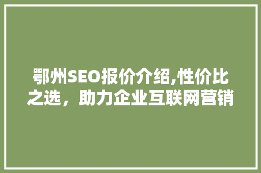 鄂州SEO报价介绍,性价比之选，助力企业互联网营销腾飞