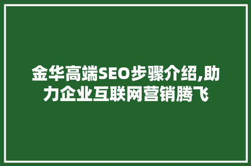 金华高端SEO步骤介绍,助力企业互联网营销腾飞