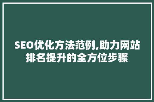 SEO优化方法范例,助力网站排名提升的全方位步骤