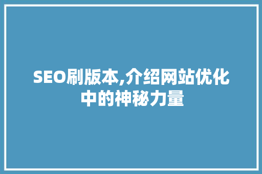 SEO刷版本,介绍网站优化中的神秘力量