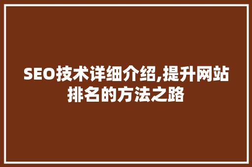 SEO技术详细介绍,提升网站排名的方法之路