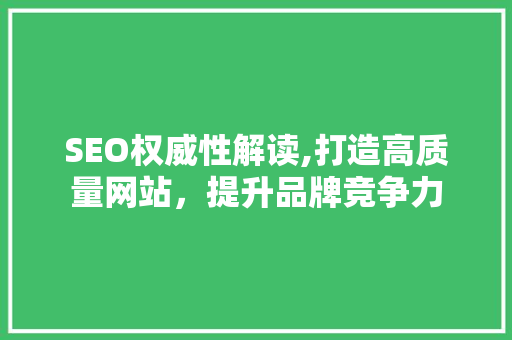 SEO权威性解读,打造高质量网站，提升品牌竞争力