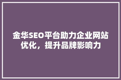 金华SEO平台助力企业网站优化，提升品牌影响力