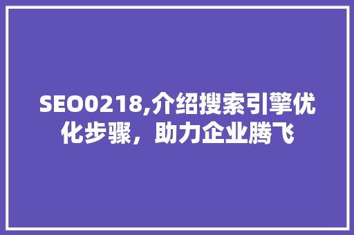 SEO0218,介绍搜索引擎优化步骤，助力企业腾飞