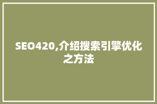 SEO420,介绍搜索引擎优化之方法  第1张