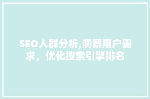 SEO人群分析,洞察用户需求，优化搜索引擎排名