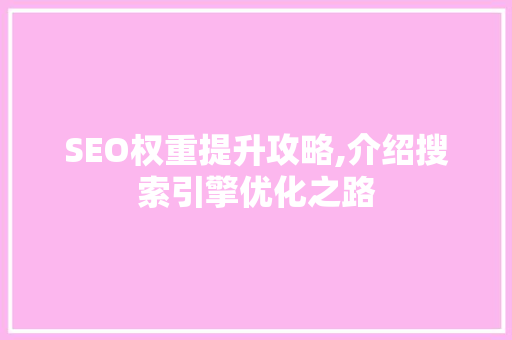 SEO权重提升攻略,介绍搜索引擎优化之路