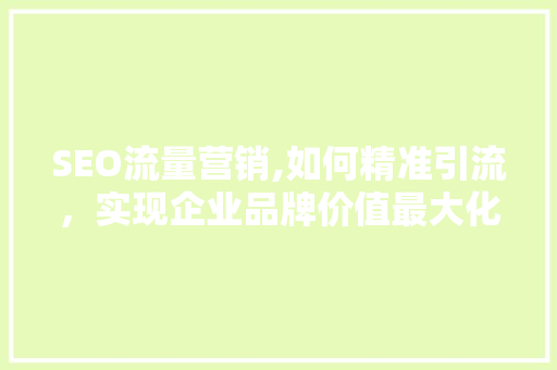 SEO流量营销,如何精准引流，实现企业品牌价值最大化