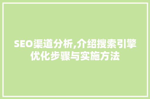 SEO渠道分析,介绍搜索引擎优化步骤与实施方法