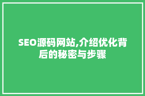 SEO源码网站,介绍优化背后的秘密与步骤